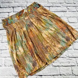 Canvasbacks Womens Skirt Size 12 Cream Multi Colorblock Midi Pleated Boho